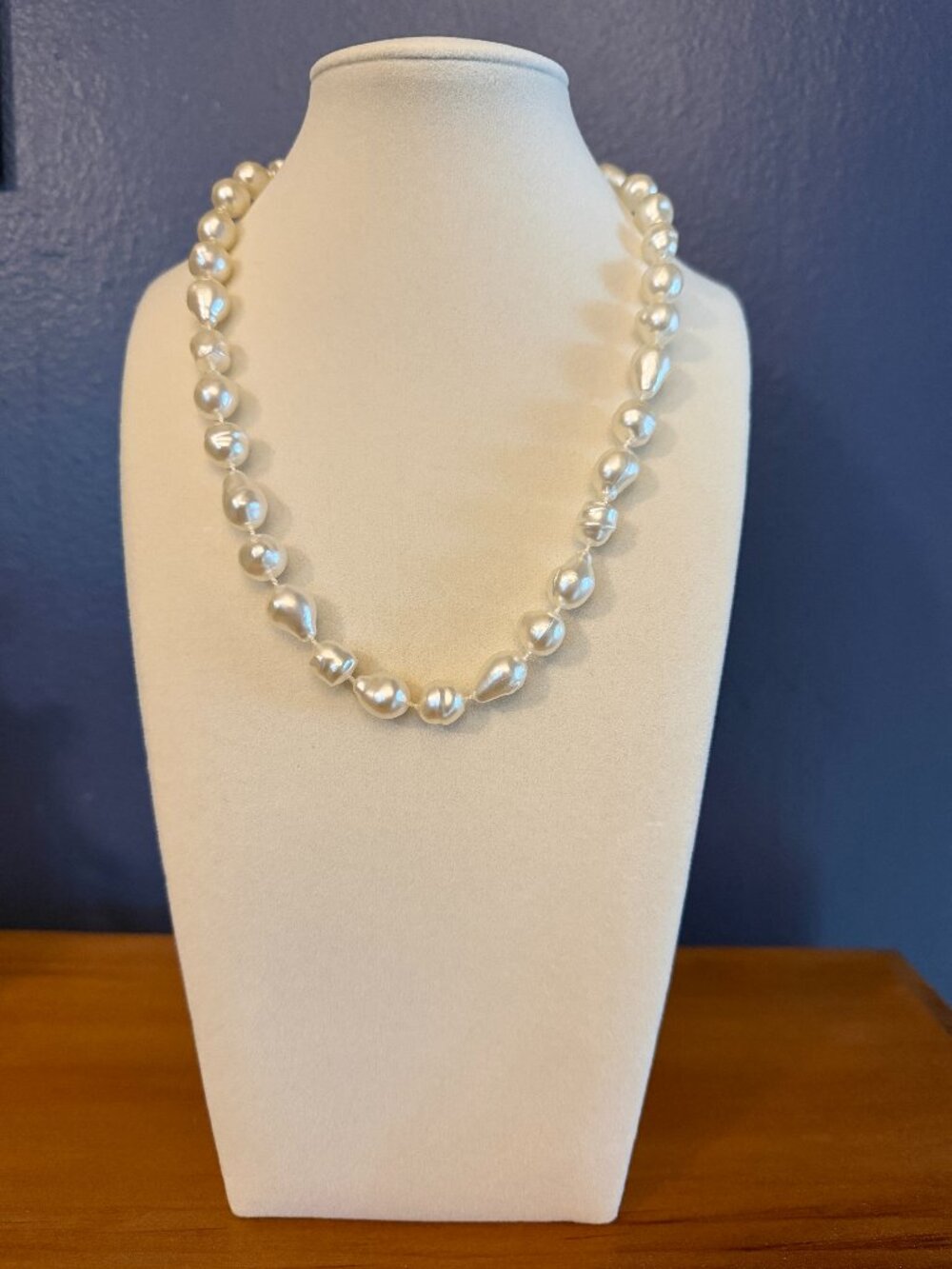 Baroque Glass Faux Pearl Hand Knotted Necklace 18"